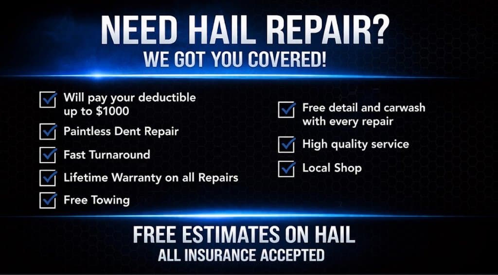Vehicle roof after hail damage repair, the dents removed without repainting so the original factory finish remains